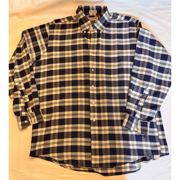L.L. Bean Men's VINTAGE  Button Down Shirt 17 1/2 35 Navy Blue Classic Plaid USA - Picture 1 of 8